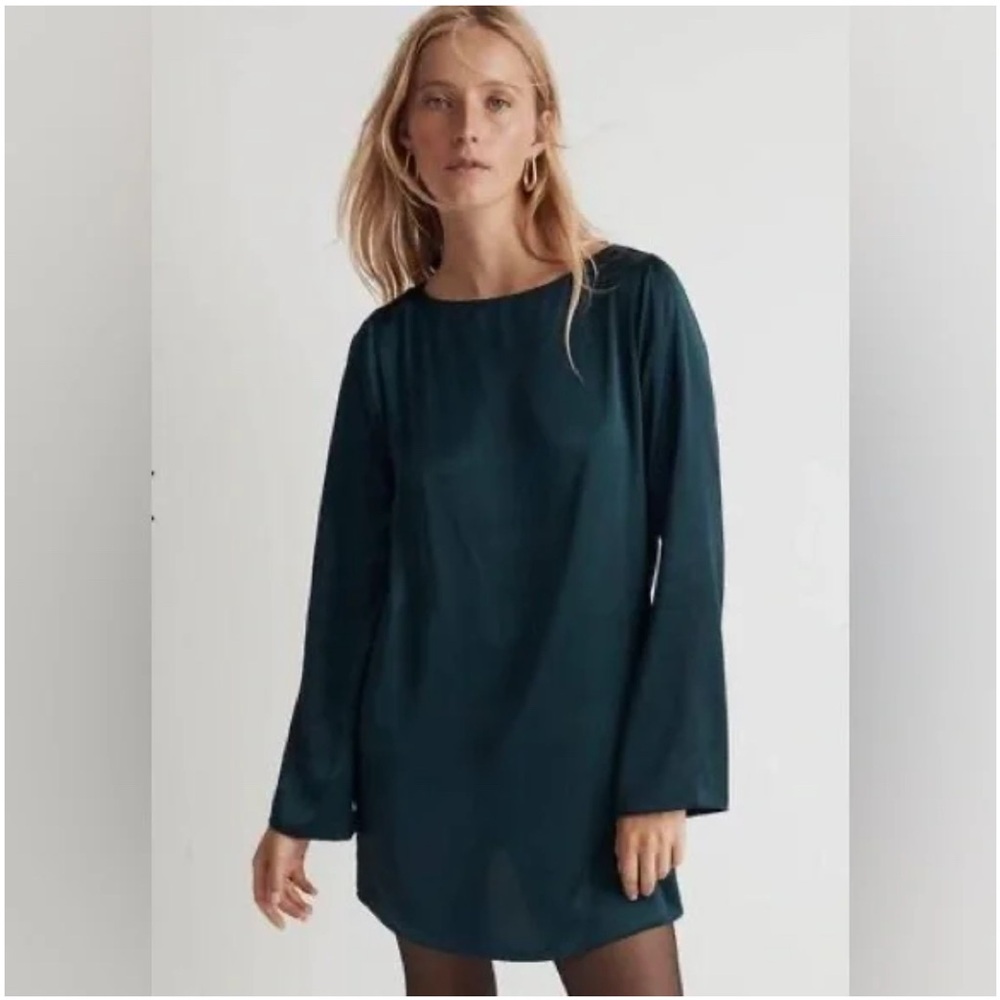 MADEWELL XL Women’s Satin Shift Mini Dress in Smoky Spruce-Size NEW